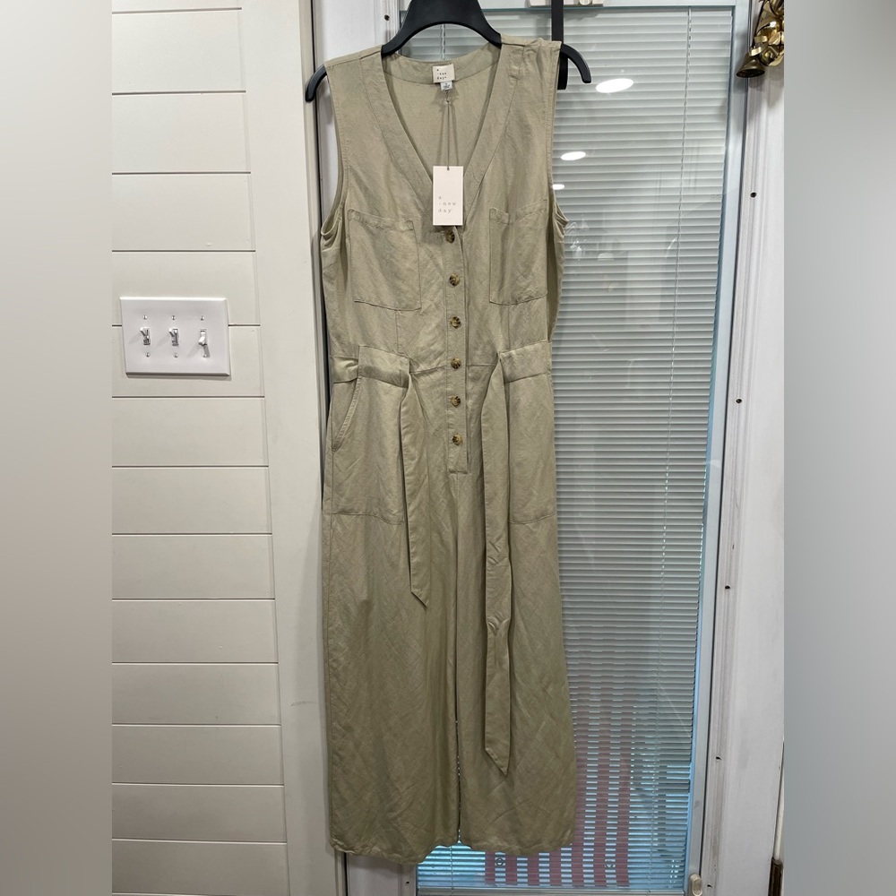 NWT A New Day TAN HAZE Button-Front Midi JUMPSUIT SIZE SM